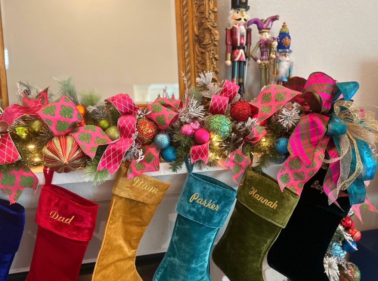 Family stockings and mantle garland